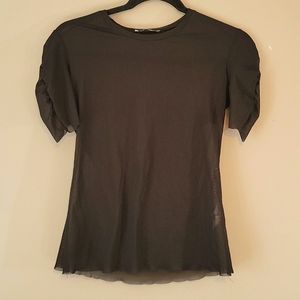ZARA Black Sheer Puff Sleeve Top